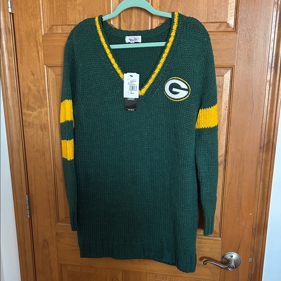 Green Bay Packers Women's V-Neck Sweater - Green and Yellow - Picture 1 of 3